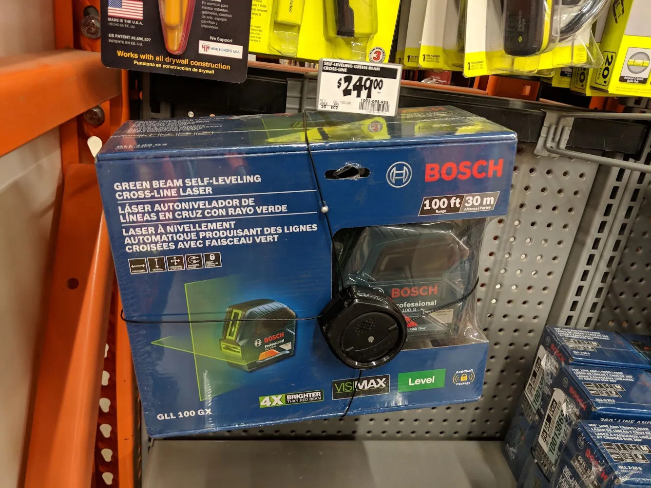 Bosch GLL 100 GX green beam self-leveling cross-line laser retail box