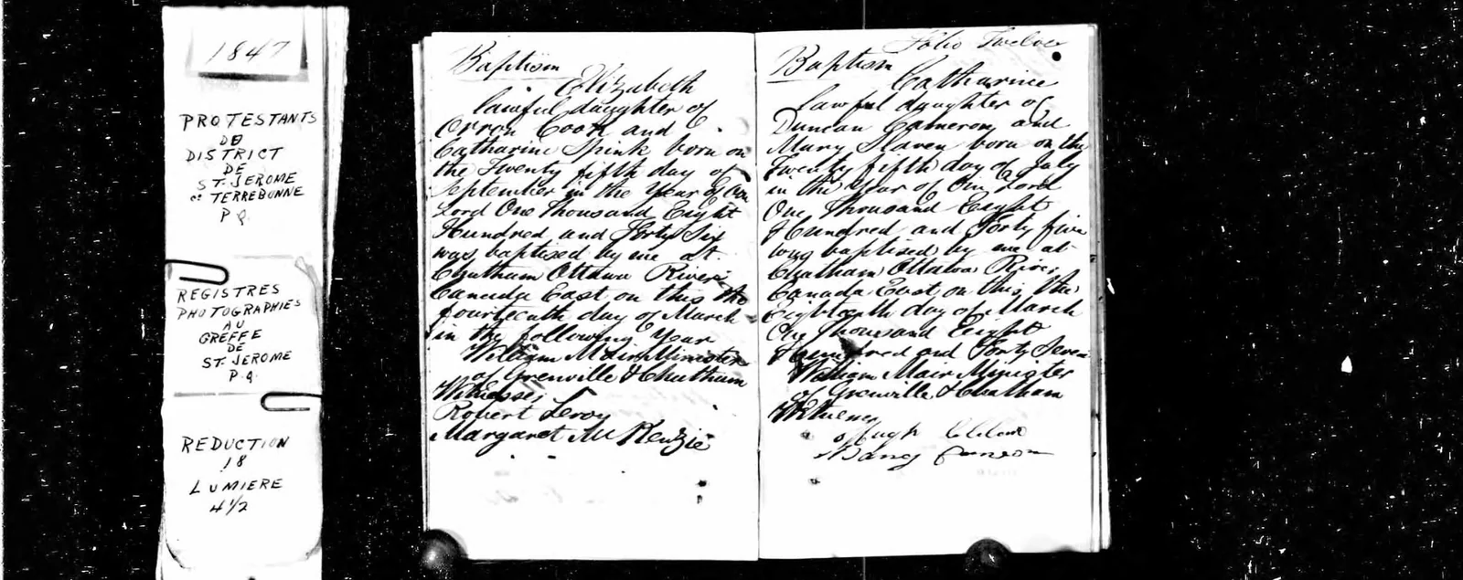 Historical Canadian church baptism record for a parent in the family line