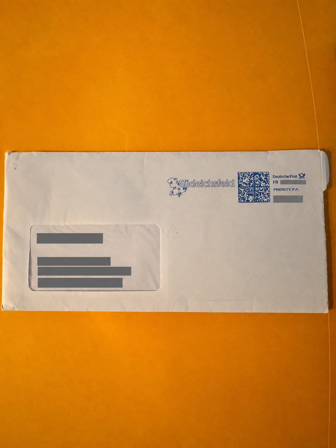 Redacted German municipal envelope