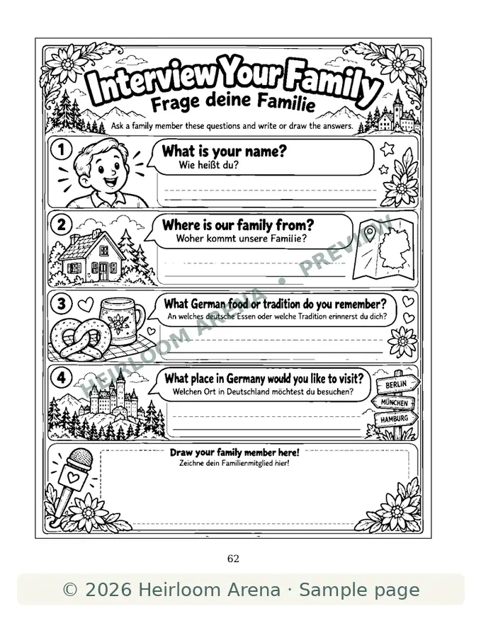 Watermarked preview of page 62: Interview Your Family